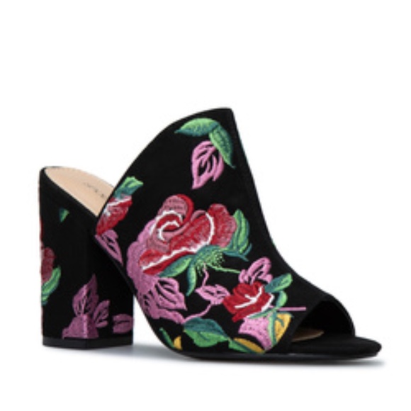 Floral Embroidered Womens Slip On Heel - Picture 1 of 15